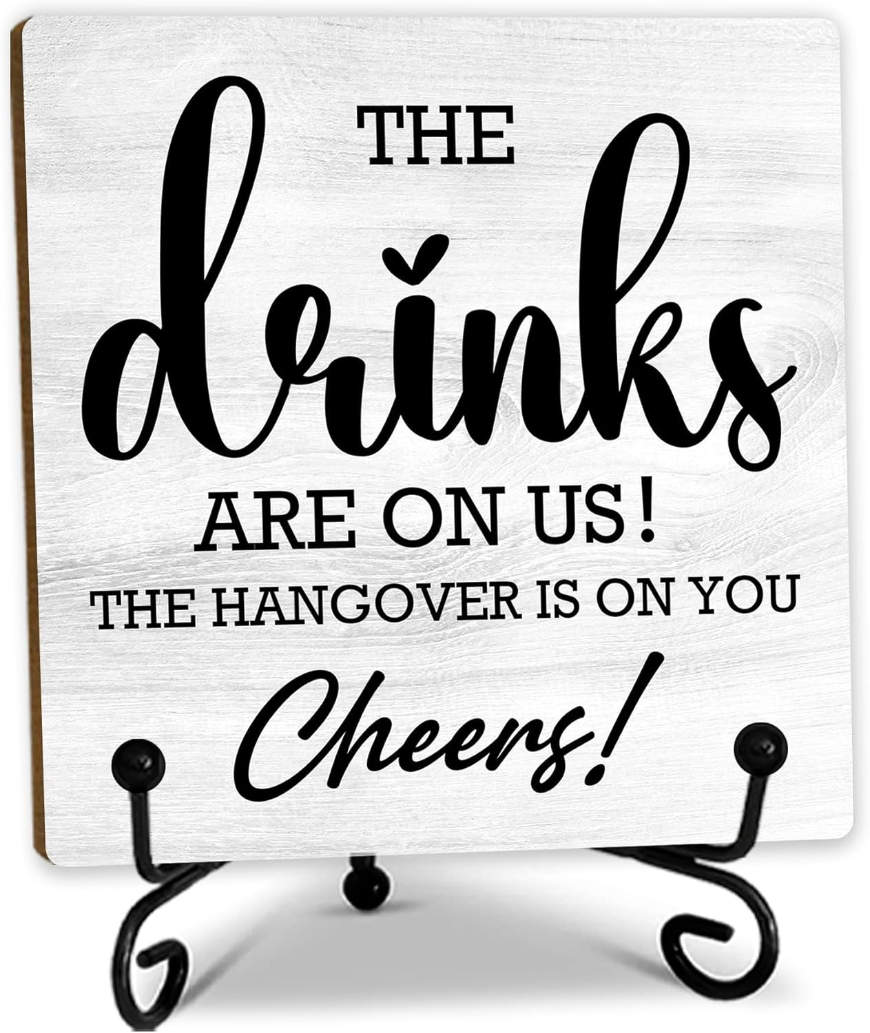 5 Inches Bar Sign, the Drinks Are on Us! Cheers! Desk Table Decoration, Gifts for Colleagues New Couples and Friends, Bars and Pubs Decorations, Bar Decorations for Home and Accessories- A17