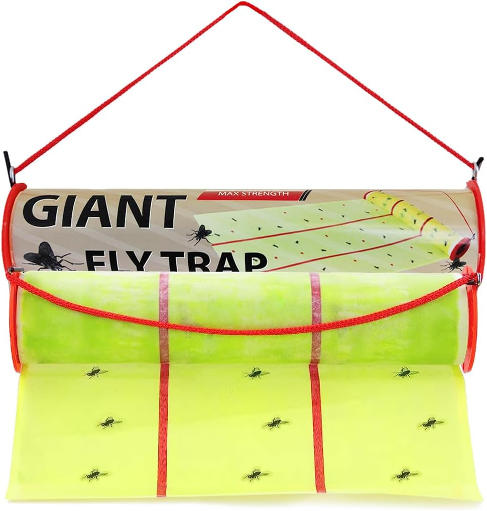 , Giant Sticky Fly Trap Roll - MAX Strength - Outdoor/Indoor - Non Toxic - for Flies and Other Bugs (2 Pack- Contains 2 Giant Fly Rolls)