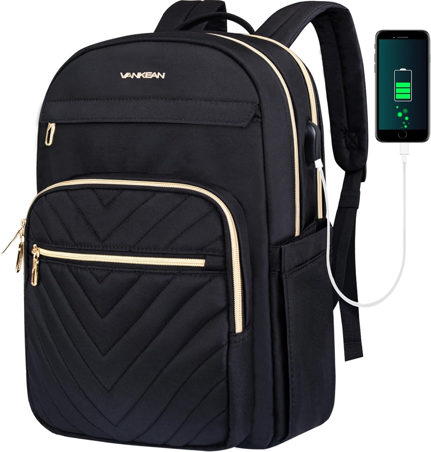 Laptop Backpack for Women Men Work Laptop Bag Fashion with USB Port, Daypacks for College, Business (Black, 15.6 Inch)