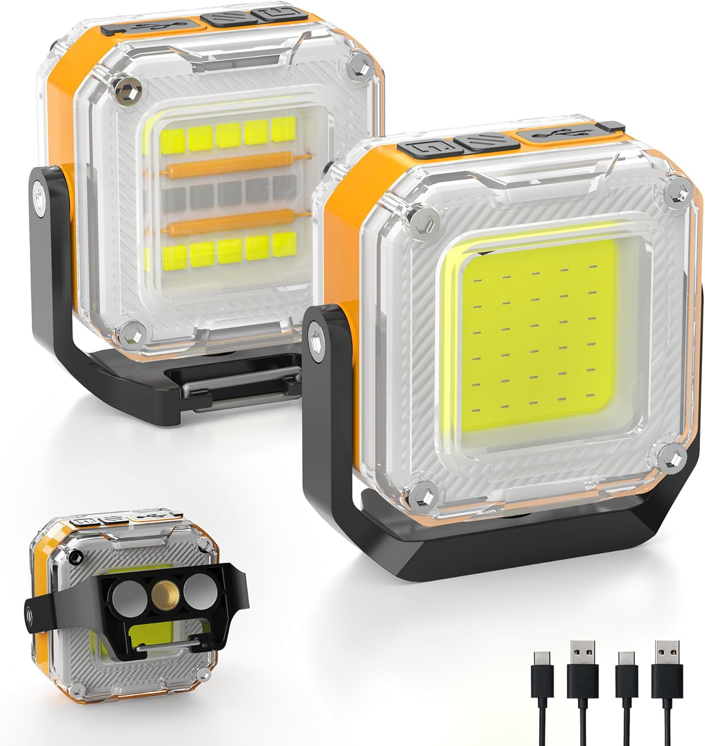Rechargeable Work Light, 2Pack 1200LM Double-Sided Portable Work Lights with 8 Modes, Magnetic Inspection Light with 1/4