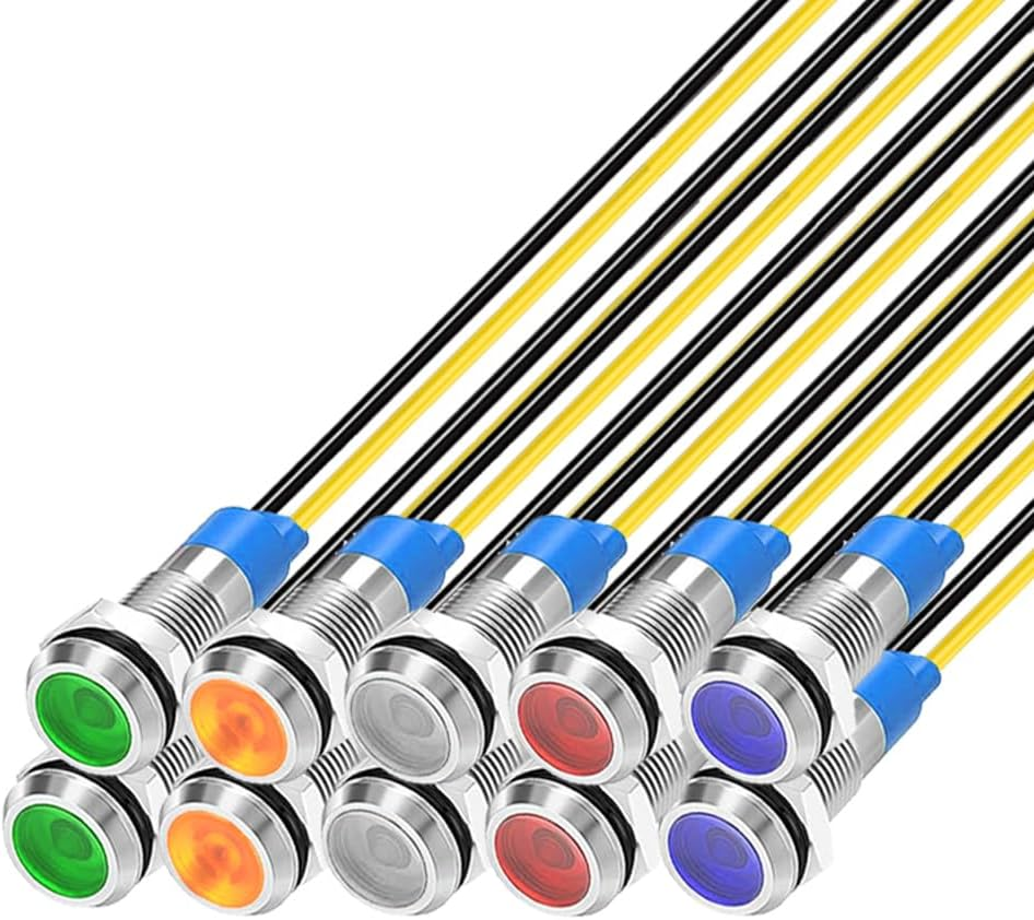 10X 6Mm Waterproof LED Indicator Lights 230V AC Green Orange Red Blue White