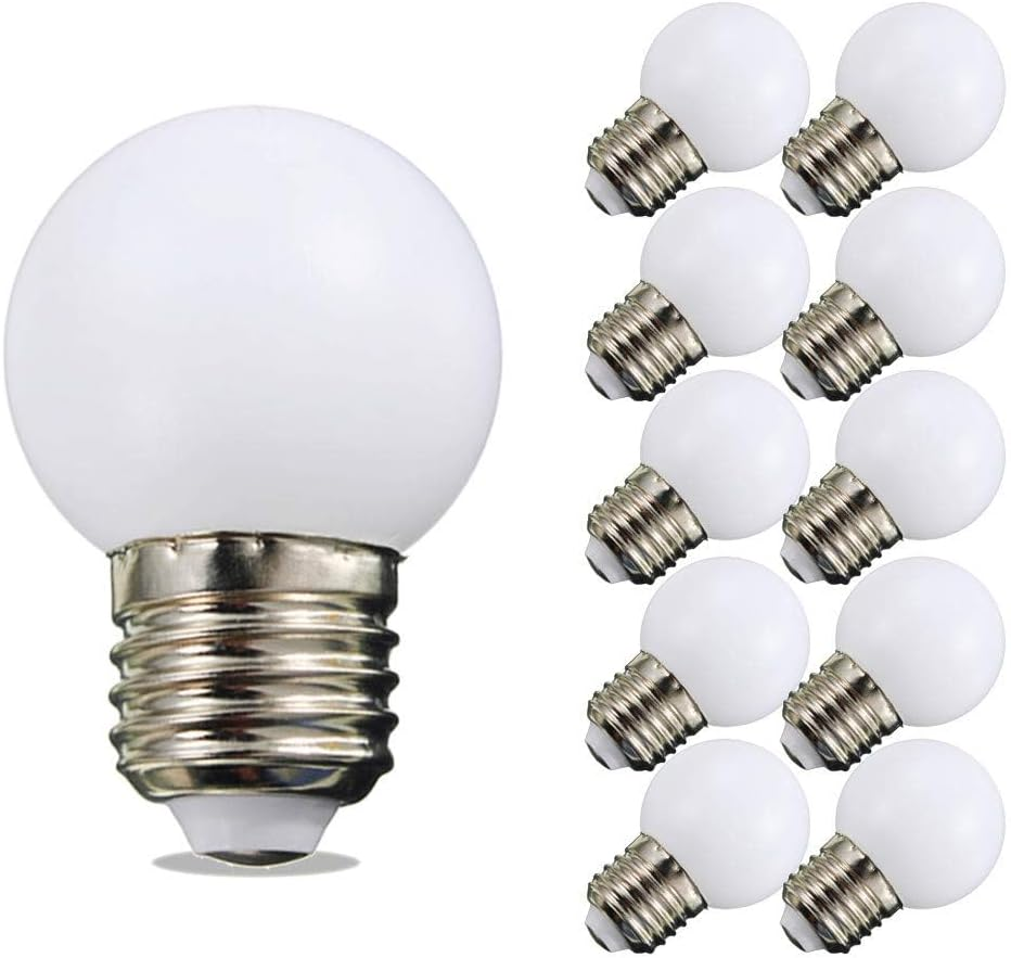 Night Light Bulb 1 Watt LED Low Watt Bulbs E26 E27 Standard Base Daylight White 6000K Not Dimmable G45 Energy Saving Light Bulbs 10W Equivalent for Home Bedroom Courtyard Garden 10Pack
