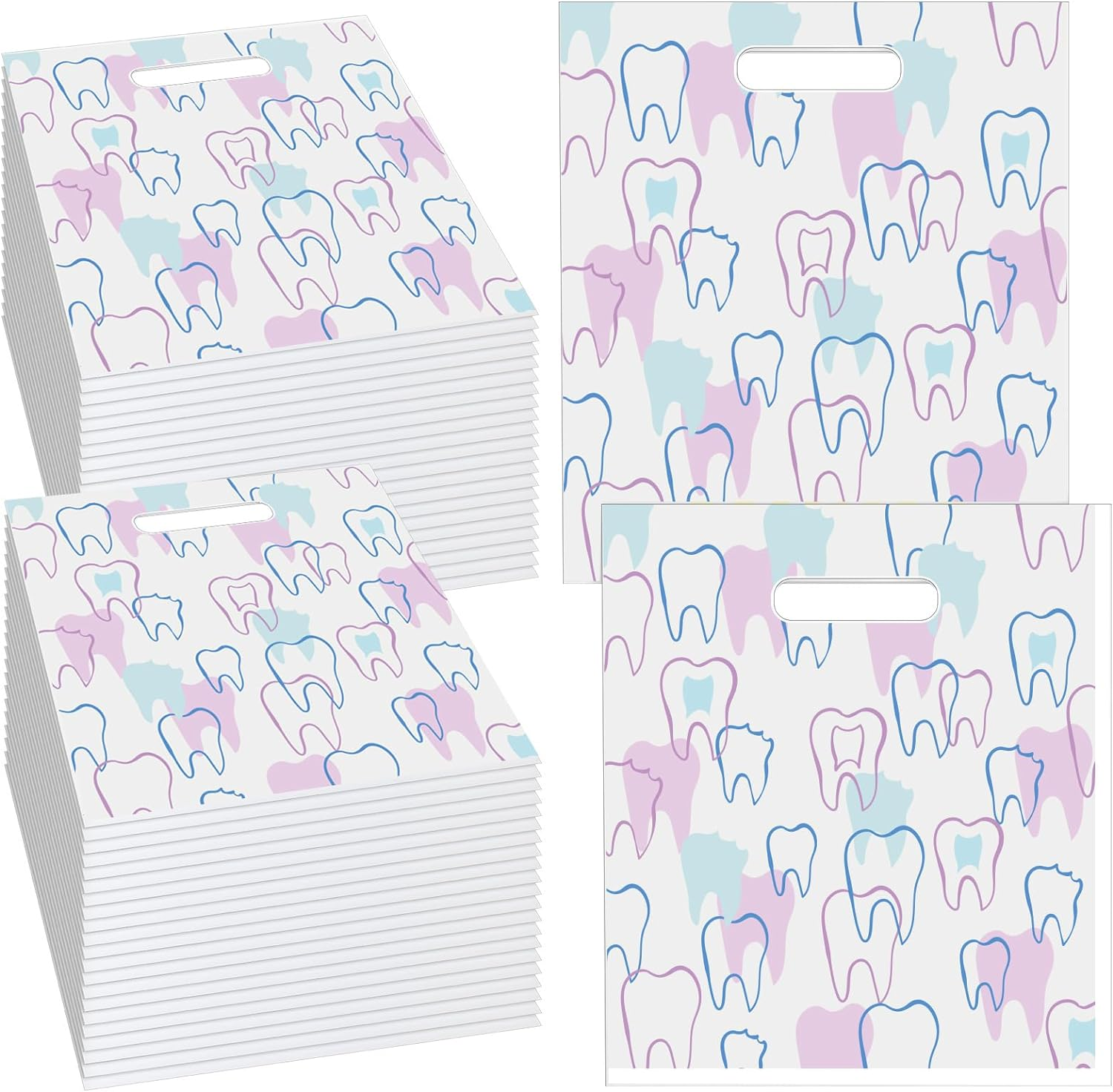 Aliceset 300 Pcs Tooth Merchandise Bags with Handles Plastic Dental Bags for Patients Dental Gifts Bulk for Dentist Office Goodie Packaging Appreciation Gifts Retail Party Favor, 8.27X9.45In (Stylish)