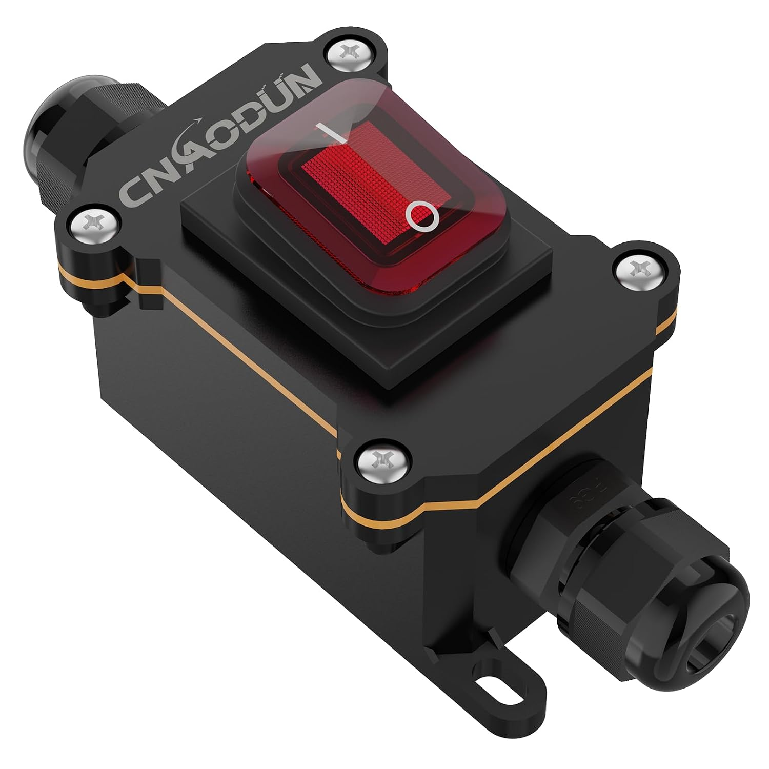 Waterproof Inline Cord Switch 20A-125V,16A-250V AC on off Toggle Switch with Red Light Rocker Button DPST Double Outlet Outdoor IP66