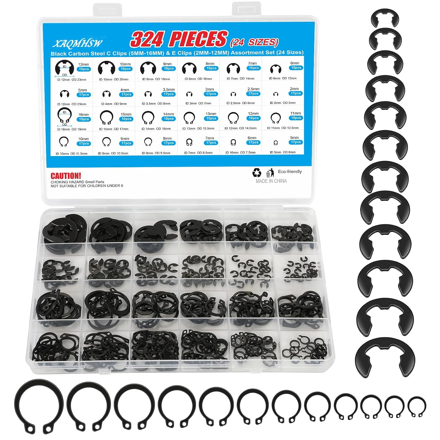324Pcs C Clips & E Clips Assortment Kit  External Retaining Snap Rings
