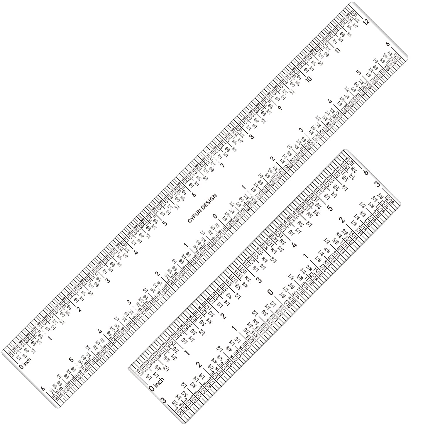 2 PCS 6 Inch /12Inch Clear Acrylic Ruler Zero-Centering Ruler with Inches & Metric Measuring Tool 12