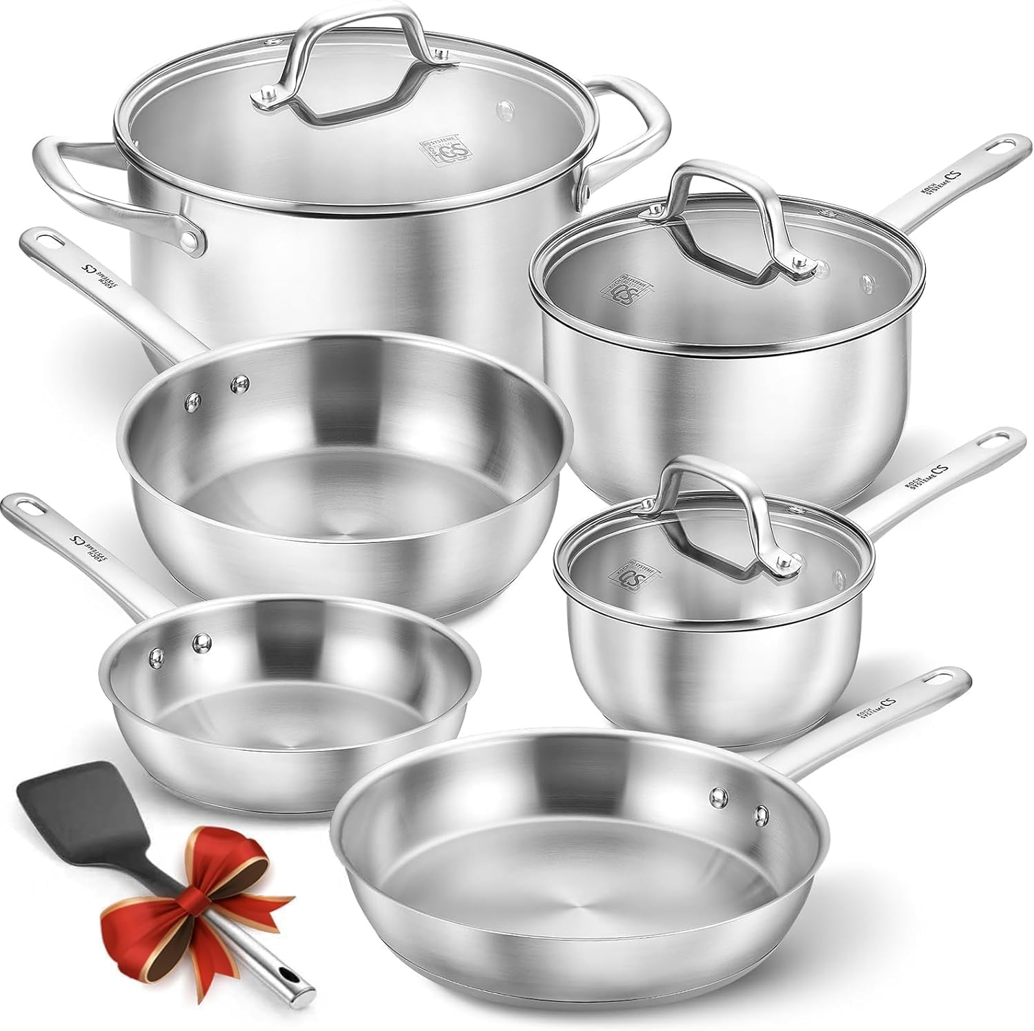 Stainless Steel Pots and Pans Set, 10 Piece Stainless Steel Cookware Set for Professional Cooking, Kitchen Cookware Sets, Induction Compatible Cookware Set 10 Pcs, Pots and Pans