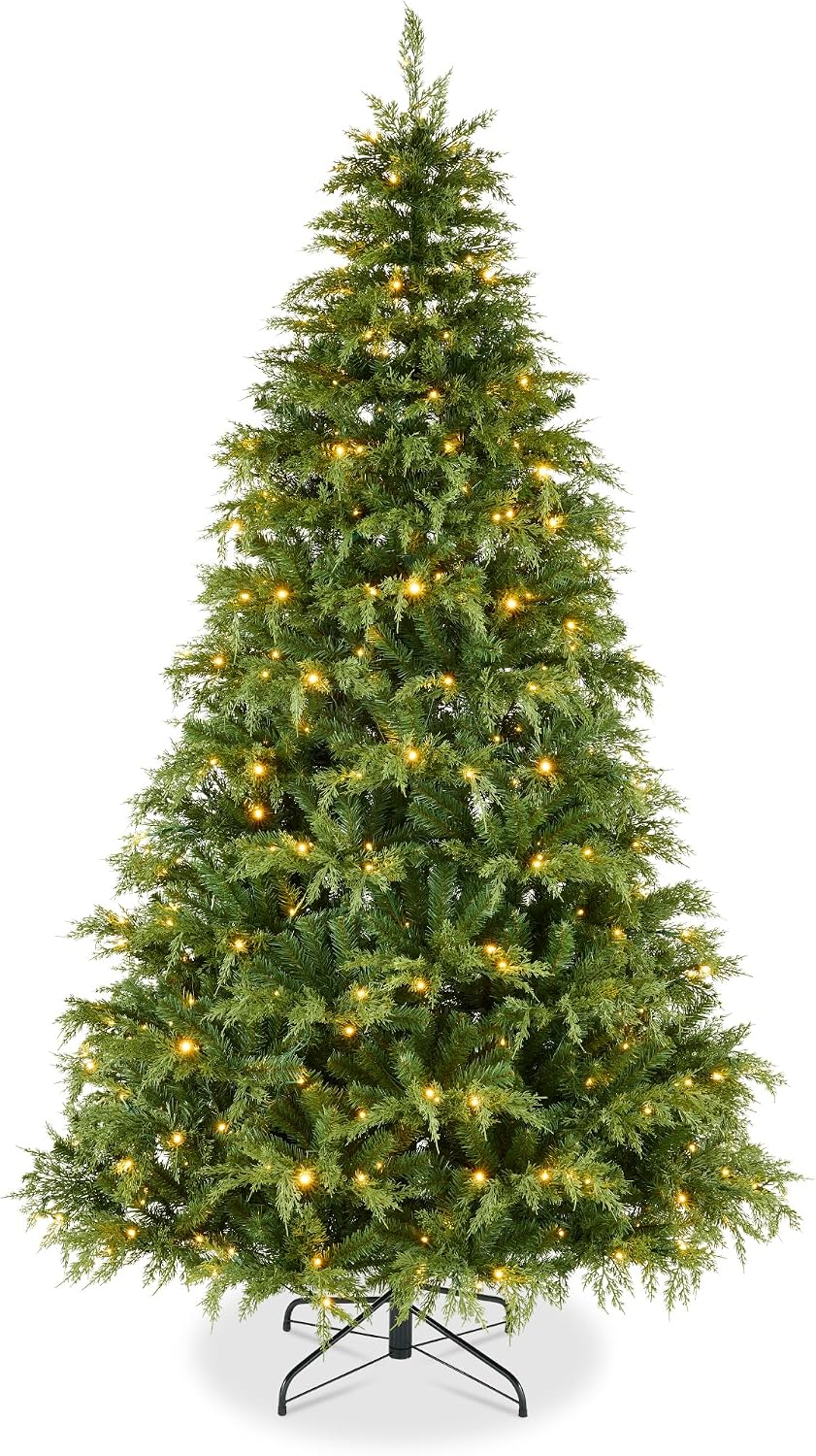 Best Choice Products Pre-Lit Cedar Cypress Christmas Tree W/Twinkling Lights, 6Ft Lighted Artificial Holiday Décor, White & Multicolored Leds