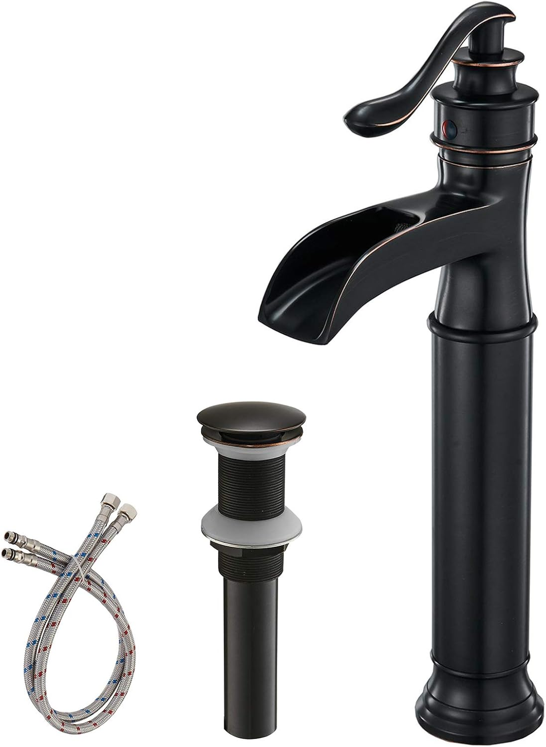 Waterfall Spout Oil Rubbed Bronze Bathroom Faucet Single Handle One Hole Vessel Sink Faucet ORB Lavatory Faucets Deck Mount Tall Body Commercial