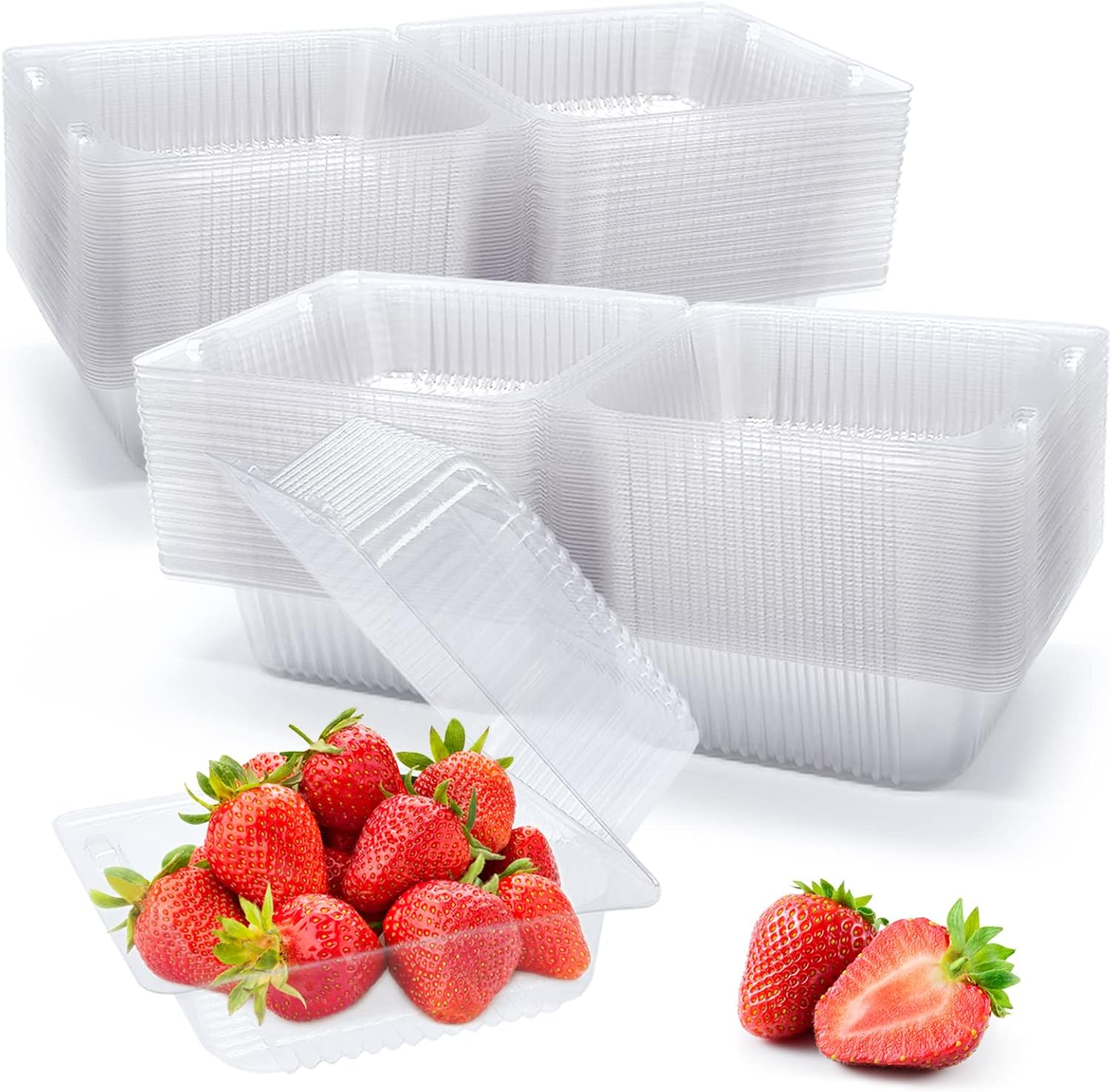 100 Pack Clear Plastic Take Out Container Square Hinged Food Container Dessert