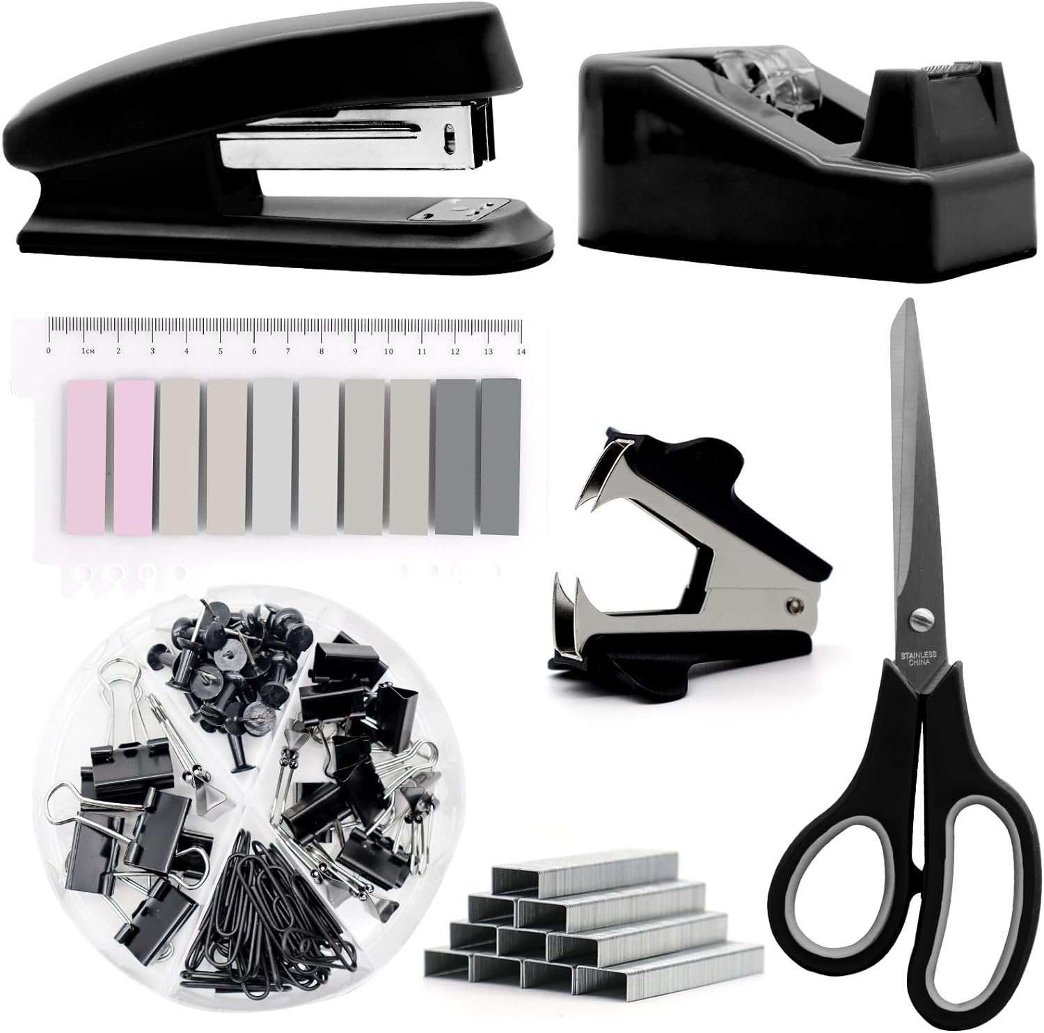 Black Desk Accessories, Black Office Supplies, Stapler and Tape Dispenser Set, Black Desk Accessory Kit, Gift for Students, Women, Coworkers, Boss Lady, Office Clerks