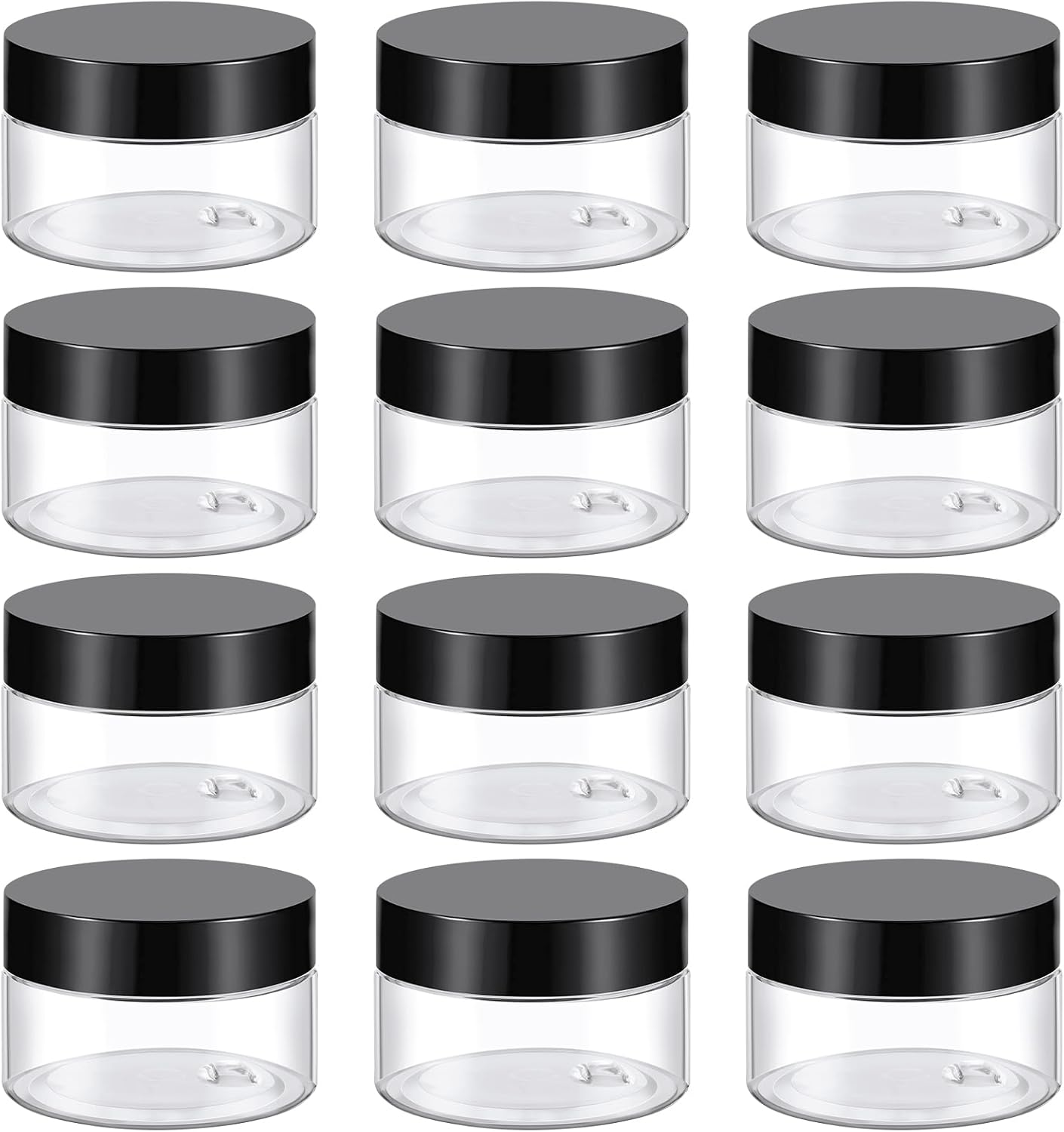 1 Oz Small Plastic Container Jars with Lids and Labels BPA Free, Empty round Clear Cosmetic Containers Plastic Slime Jars for Lotion, Cream, Ointments, Samples, Makeup, Travel Storage (12 Pack)
