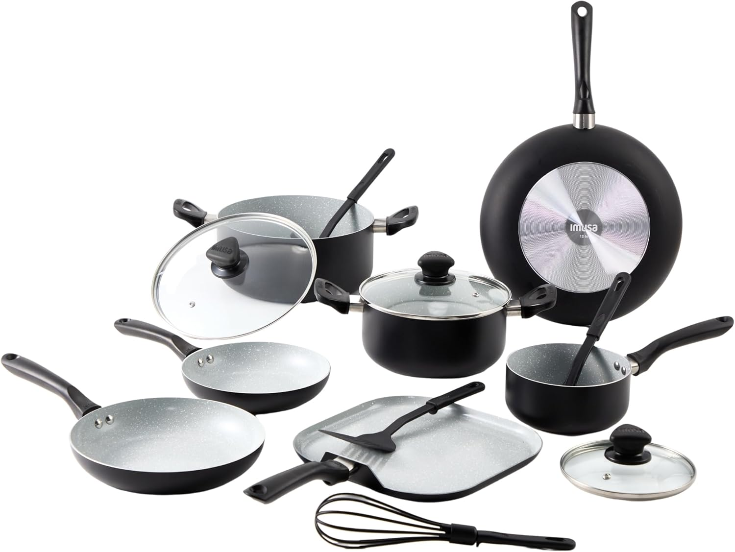 14-Piece Nonstick Ceramic Cookware Set with Soft-Touch Handles, Black