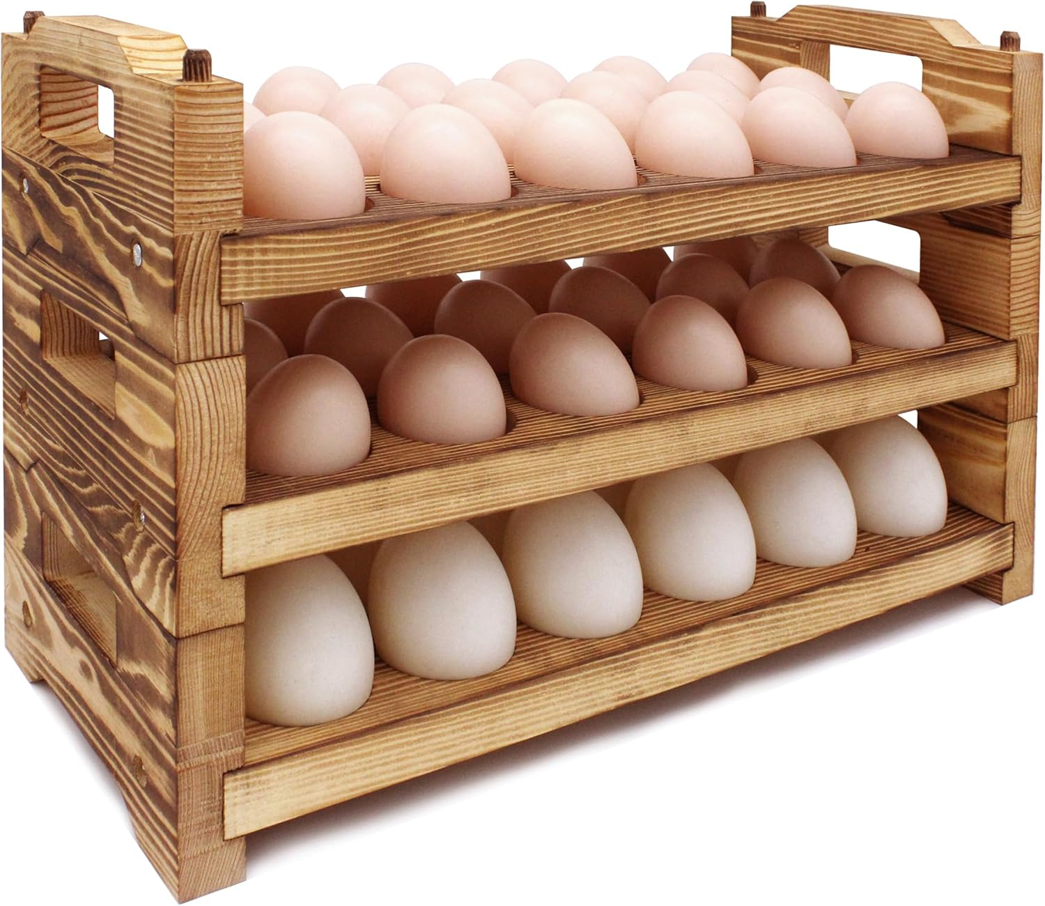 Wooden Egg Holder Countertop Fresh Egg Holders Firewood Egg Collecting Rack for Gathering Fresh Eggs, Stackable with 54 Eggs, Home Kitchen Organizer, Set of 3 PCS