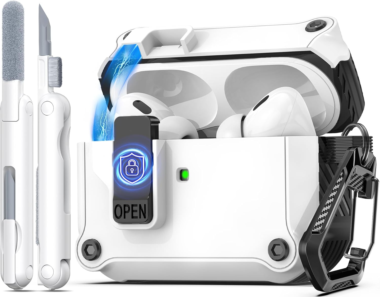 R-Fun Compatible with Airpods Pro 2Nd Generation 2023(Usb-C),2022(Lightning Cable),1St Gen 2019 Charging Case, Full Drop Protection Auto Pop-Up Lid Design with Cleaner Kit,White