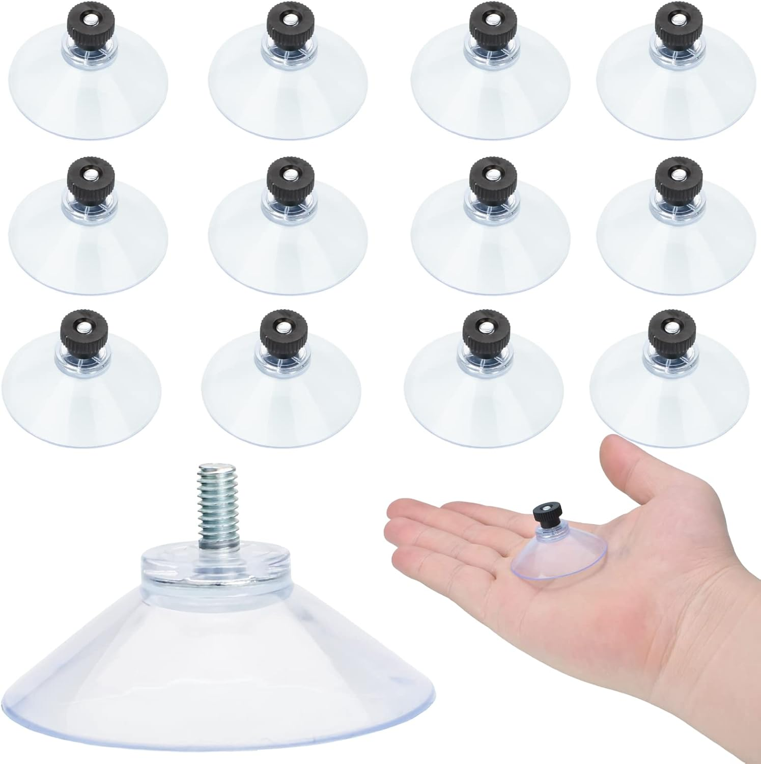 Suction Cup 40 Mm Glass Suction Pads Clear PVC Sucker Pads Suction Holder without Hooks for Bathroom Wall Door Glass Window Car Shade (Black, 12Pcs)