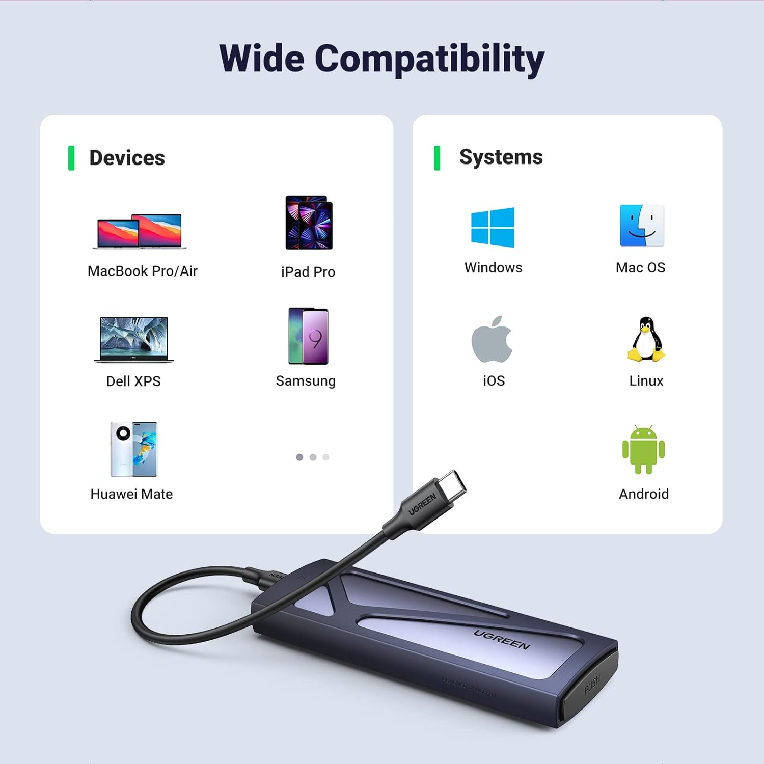 UGREEN M.2 NVMe SSD Enclosure Adapter, 10Gbps USB C 3.2 Gen2, Tool-Free Exter... - Picture 7 of 14