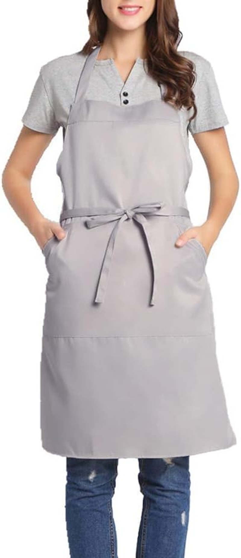 Adjustable Bib Apron with Long Ties for Women Men 18 Colors Chef Kitchen Cooking