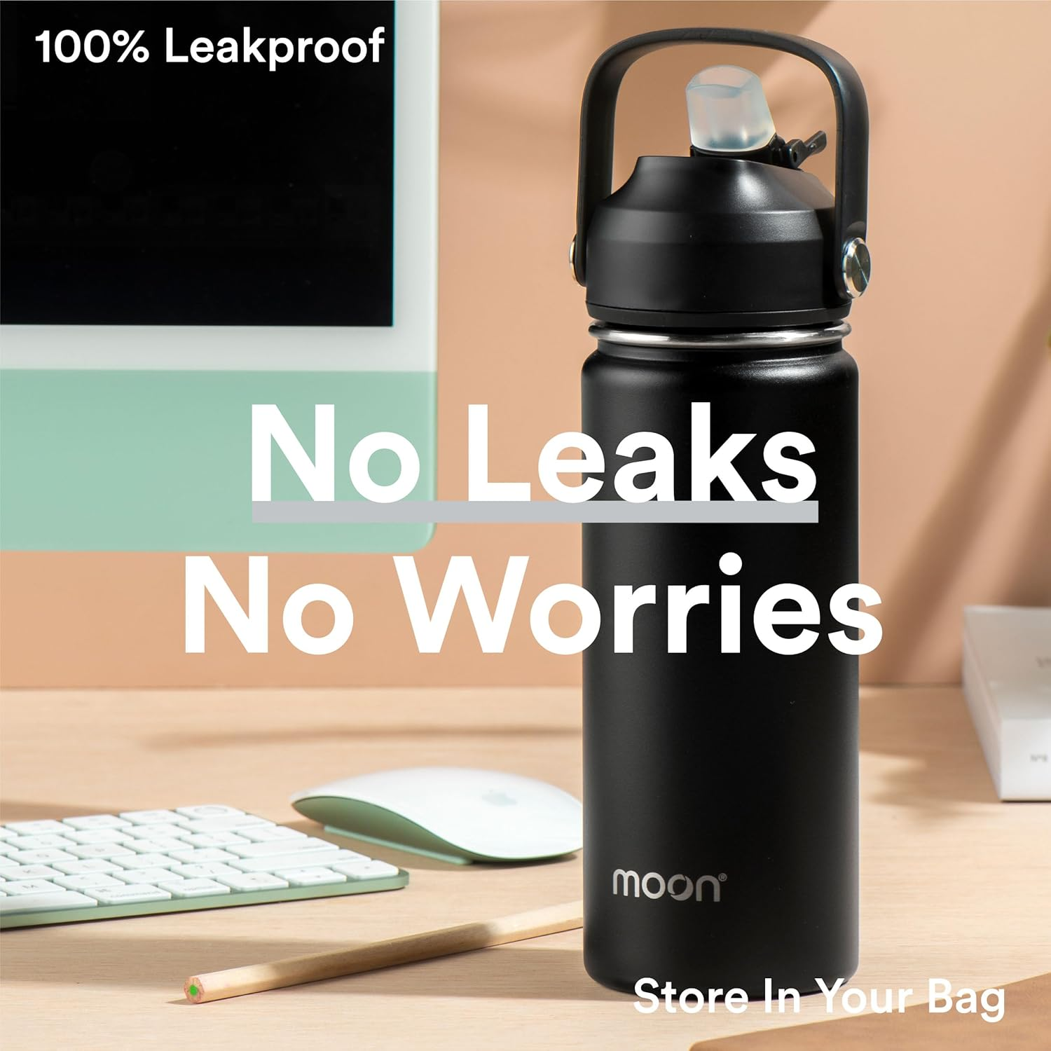 Moon Bottles - Insulated Water Bottle with Straw - Stainless Steel Sports Dri... - Picture 7 of 13