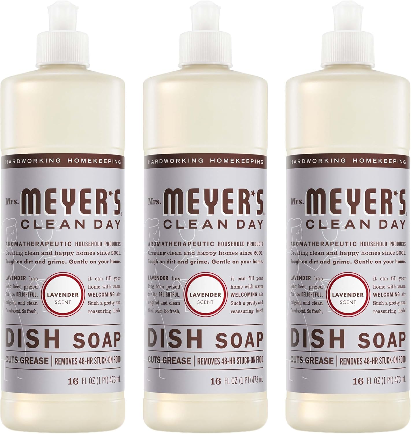 MRS. MEYER'S CLEAN DAY Liquid Dish Soap, Lavender, 16 Fl. Oz - Pack of 3