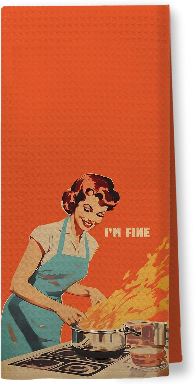 I'M Fine Funny Cooking Kitchen Towels, 50S Retro Housewife Decorative Dish Tea Towels, Mid Century Modern Sarcastic Humor Hand Towels for Kitchen, Hostess Gifts, 16X24 Inch