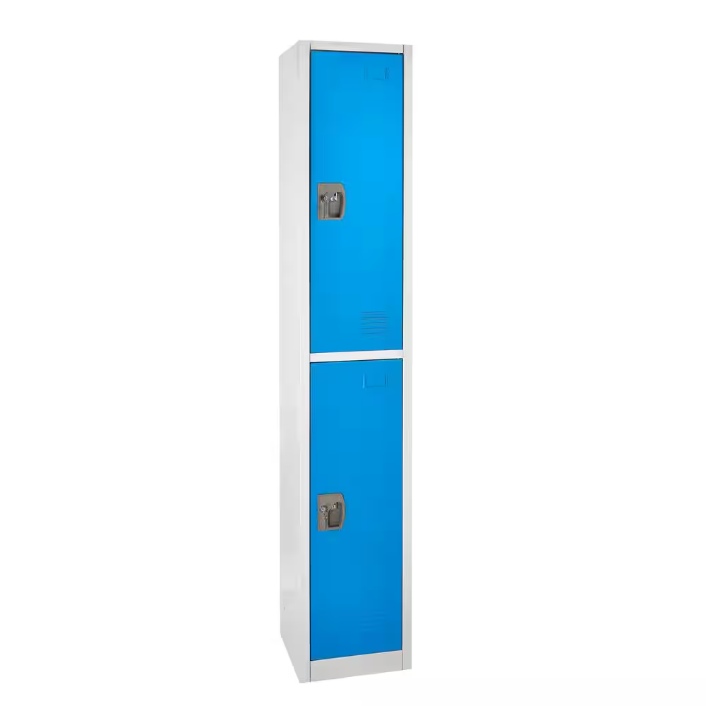 629-Series 72 In. H 2-Tier Steel Key Lock 2-Shelf Storage Locker Free Standing Cabinets for Home, School, Gym in Blue