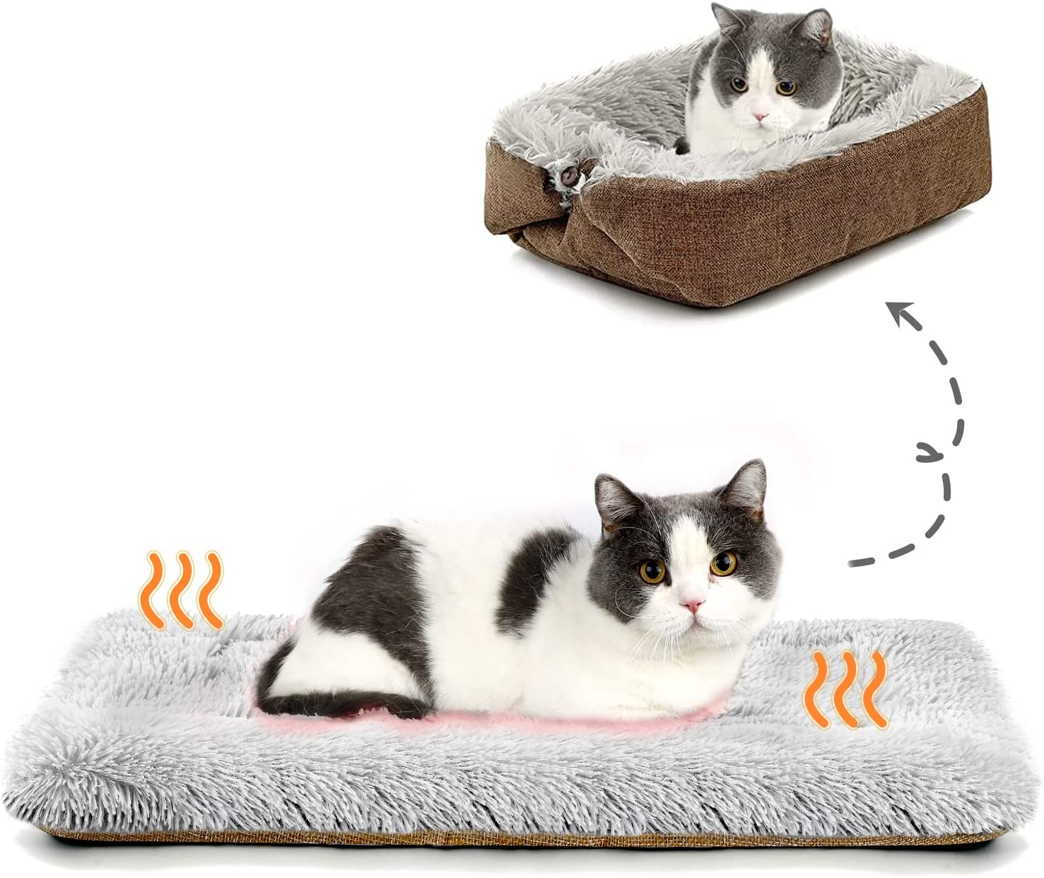 Khaki Brown 24 X 20 Self Warming Foldable Cat Bed Heated Thermal Pet Mat Removable Cover Non-Slip