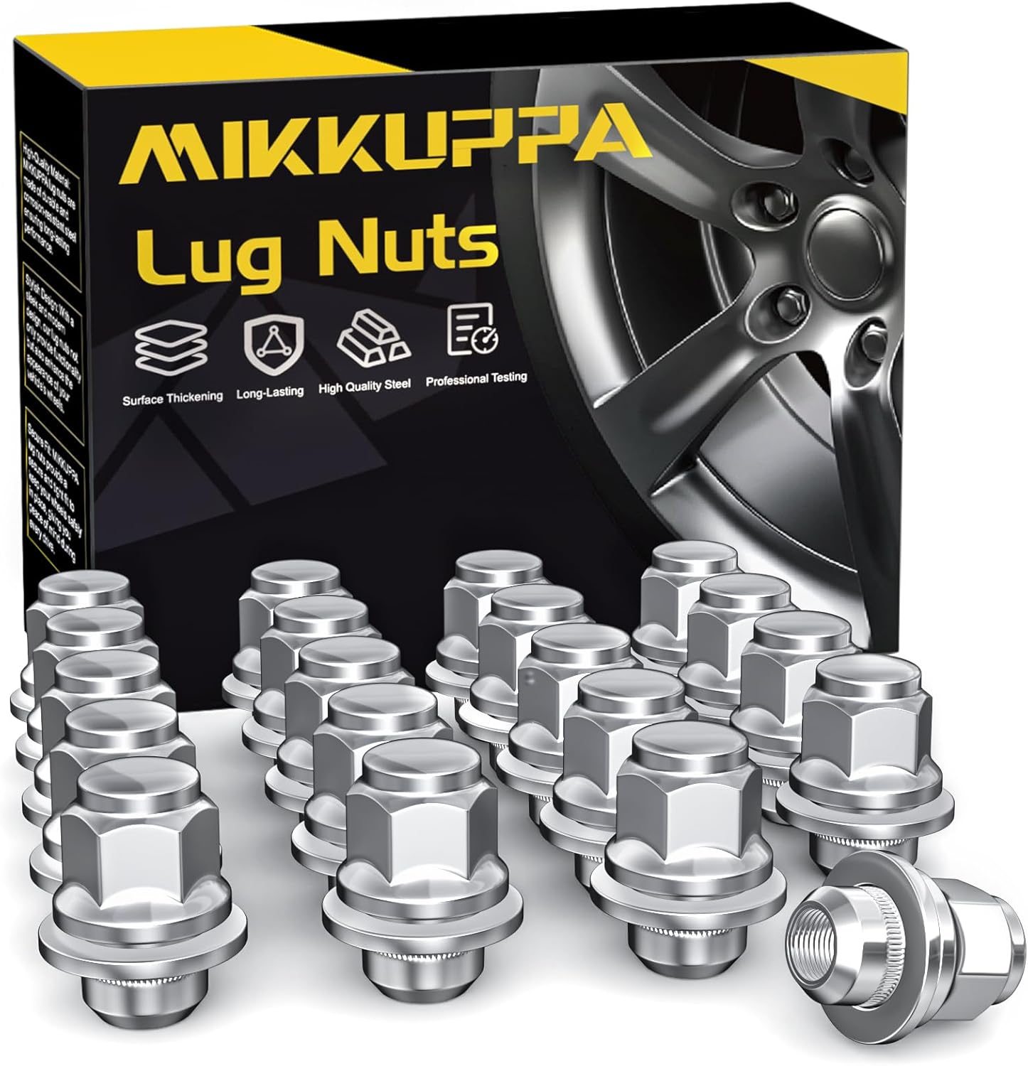 M12x1.5 Mag Lug Nuts - Replacement for Toyota Avalon Camry Corolla Highlander RAV4 Sienna Matrix Prius Venza Crown OEM Factory Wheels, Chrome 20pcs Tire Nuts with Washer