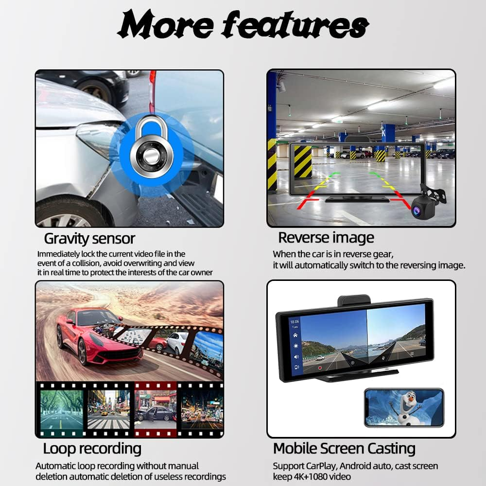 10" Portable Car Radio Touchscreen Dash Cam Wireless Carplay & Android Auto C... - Picture 8 of 14