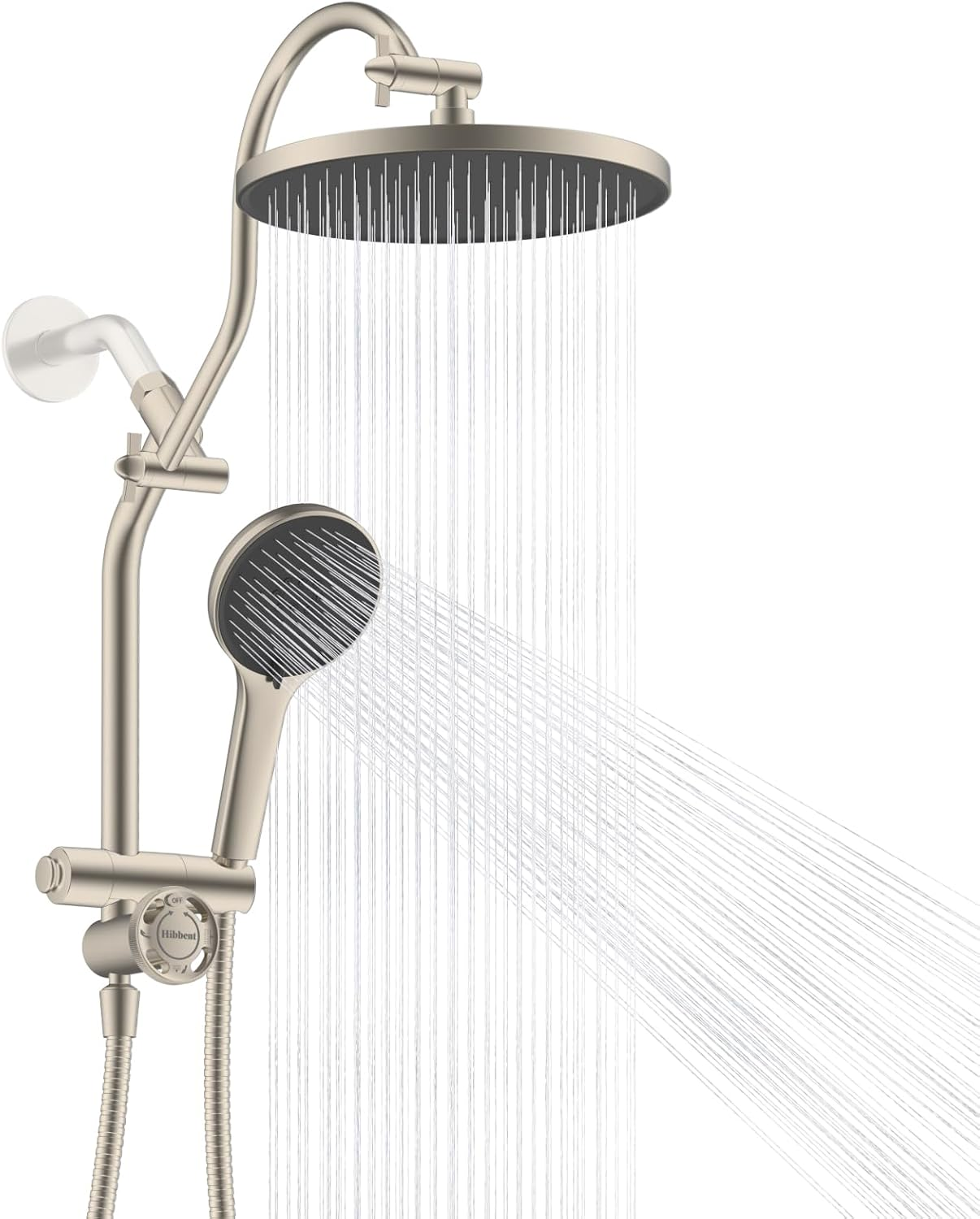 10'' Rain Shower Head Combo, 3 Handheld Sprays, Nickel