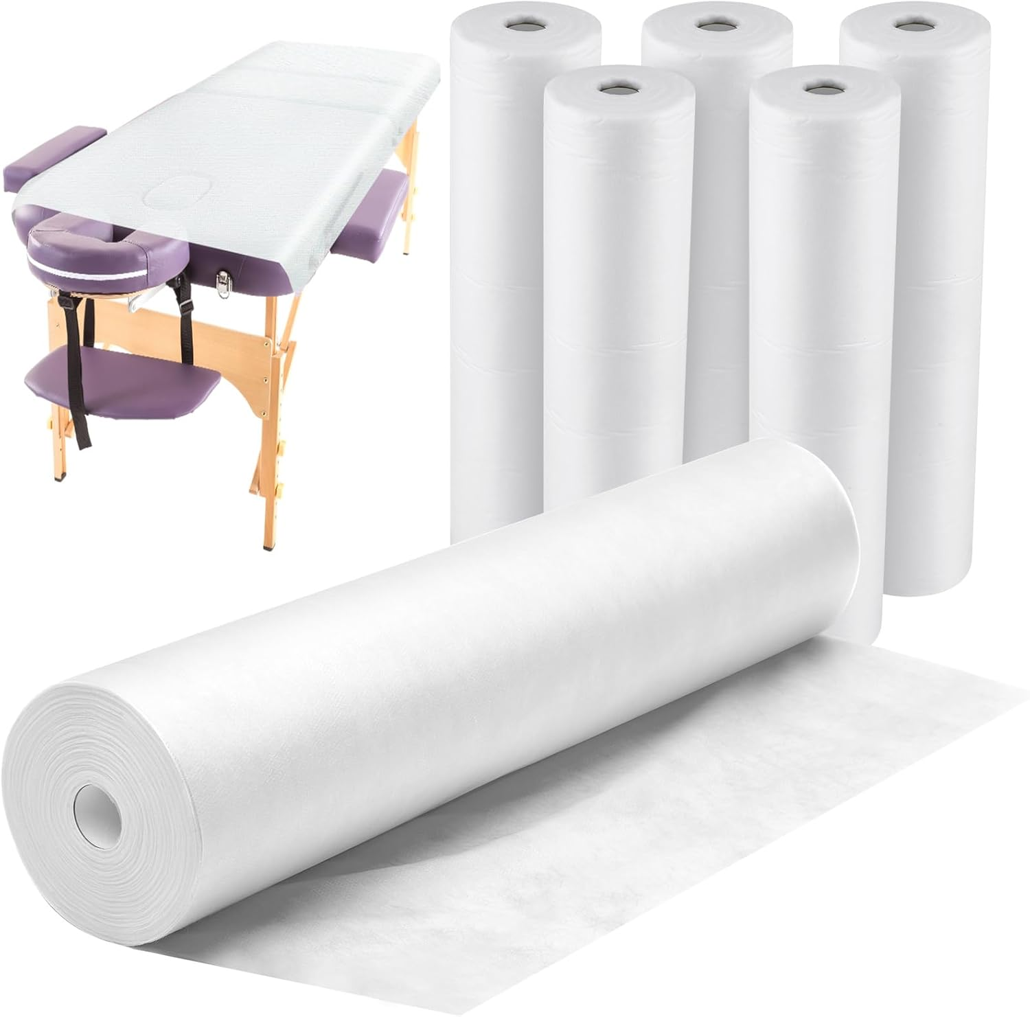 6 Roll Disposable Non Woven Bed Sheets 24 X 71 Inch Massage Table Paper Covers Non Woven Fabric Massage Bed Sheets Waterproof Spa Breathable Bed Cover for Beauty Salon, Hotels(White)