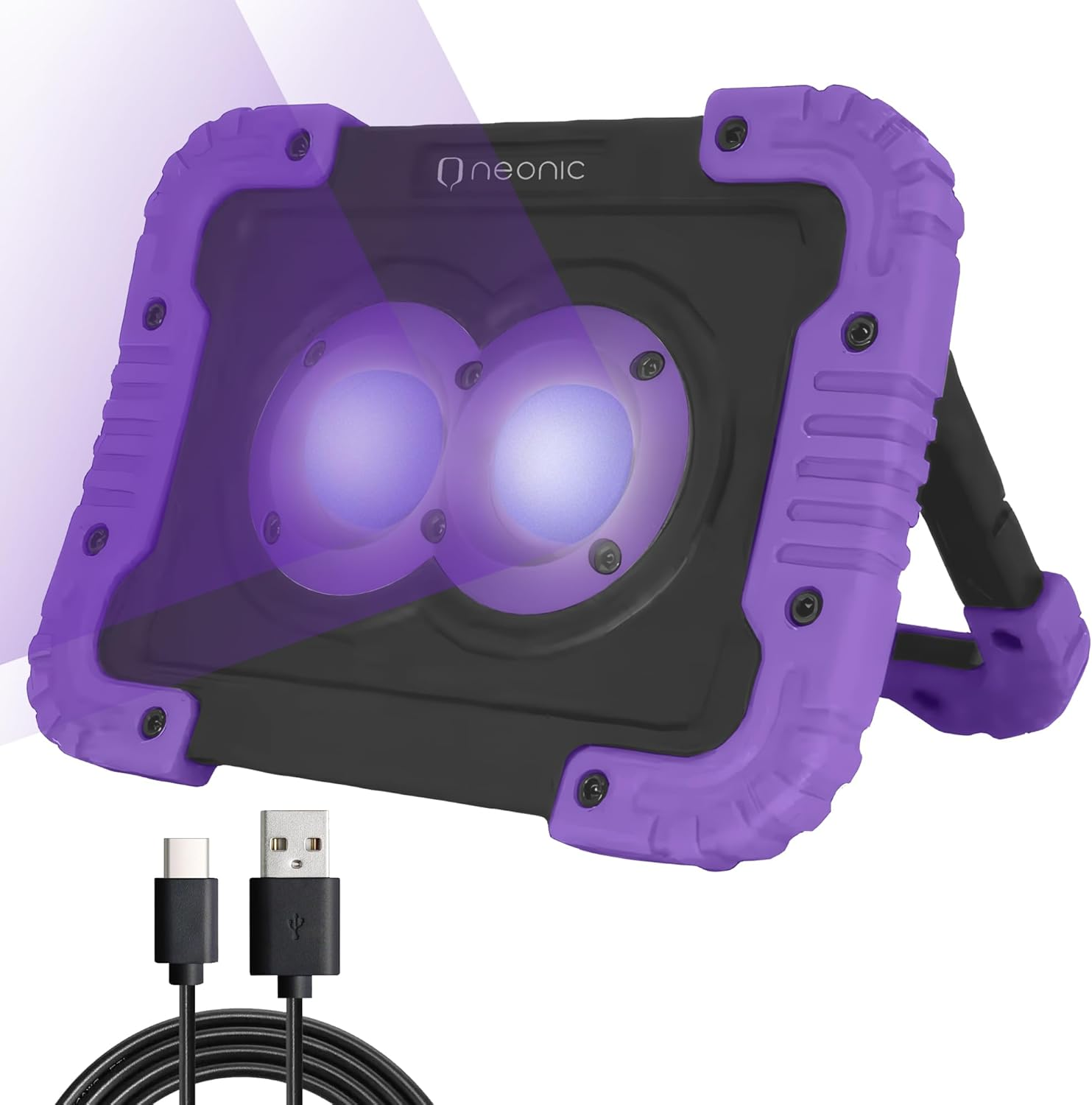 Neonic Rechargeable UV LED Black Light, Battery Operated Powered Blacklight, Cordless 395Nm Ultraviolet Flood Light, Neon Glow Party, Blacklight Catfishing