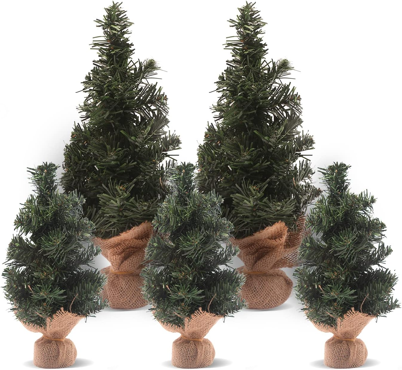5Pcs Mini Christmas Tree,Artificial Christmas Tree Tabletop Christmas Tree with Linen Base Perfect for Christmas Decorations, Home, Kitchen（3Pcs 7.87