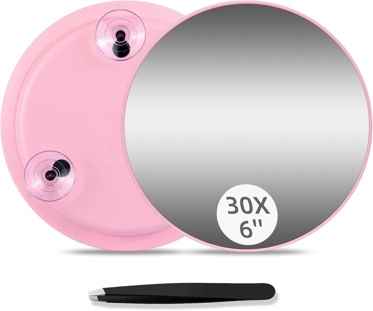 6'' Round 30X Magnifying Mirror with Suction Cups & Tweezers