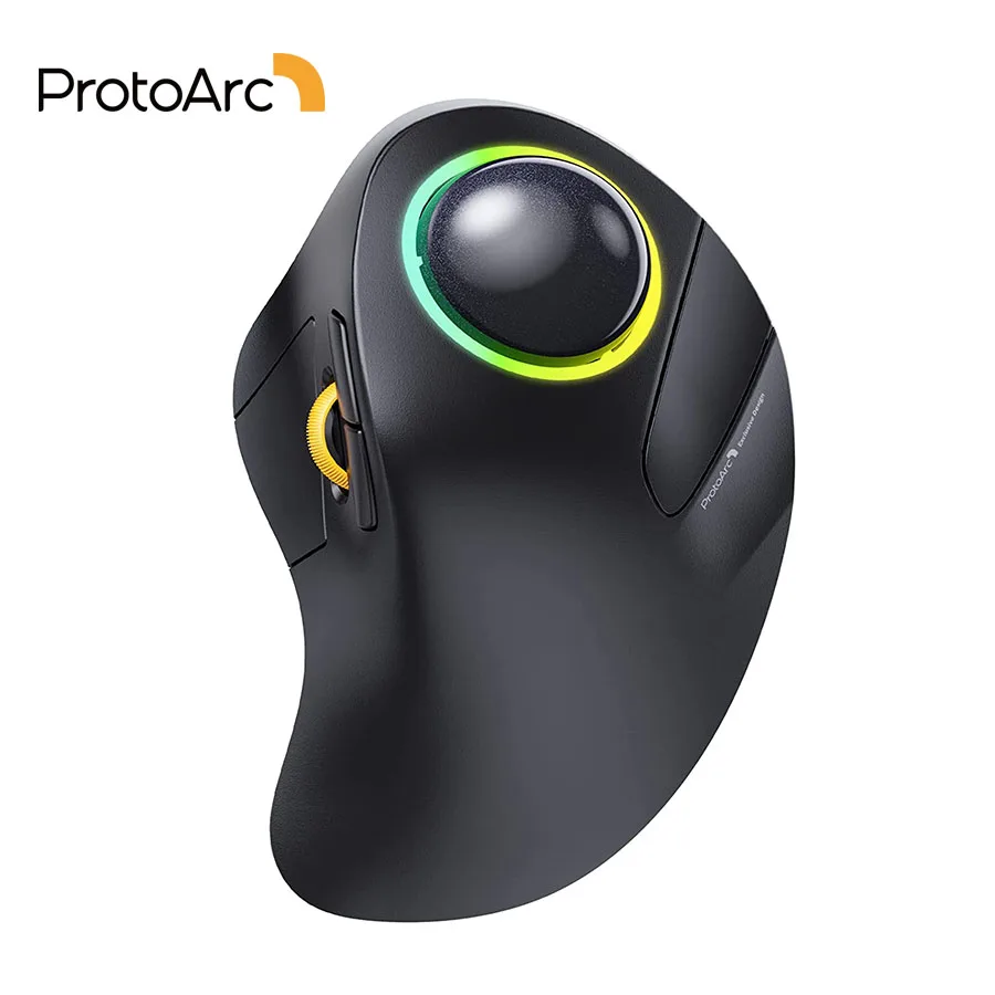 Protoarc Wireless Index Finger Trackball Mouse Rechargeable RGB Rollerball BT 2.4G Mice for Computer Laptop 3 Device Connection