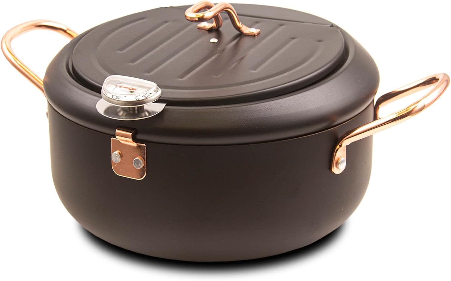 Japanese Tempura Deep Fryer Pot 3.5L- Fahrenheit Thermometer, Temperature Resistance Nonstick Coating, Easy Clean Up, Heat up Fast, Big Exquisite Black Oil Fryer, 10.2Inch Deep Frying Pot