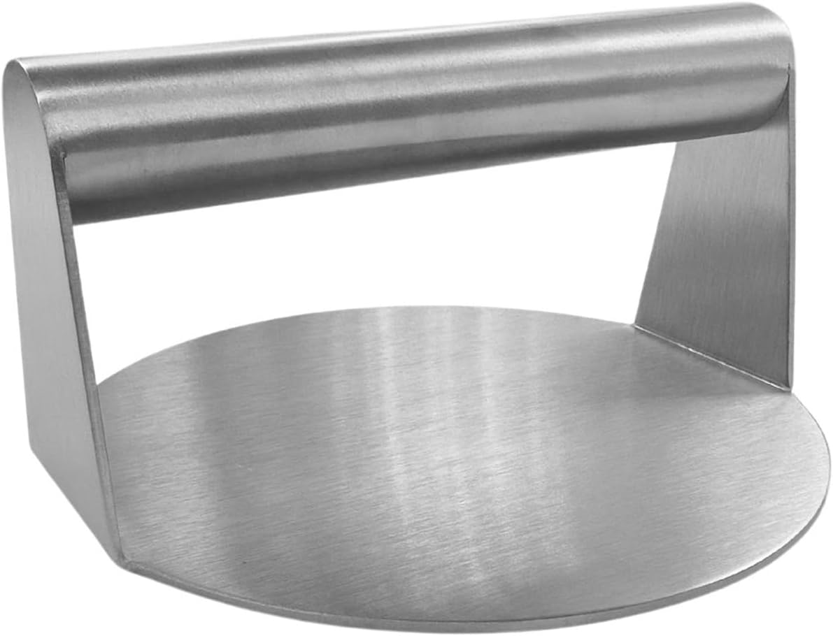 Pressa Schiaccia Hamburger in Acciaio Inossidabile, Ideale per Smash Burger, per Burger Sulla Piastra, Lavabile in Lavastoviglie, Dimensione Ø14X10 Cm