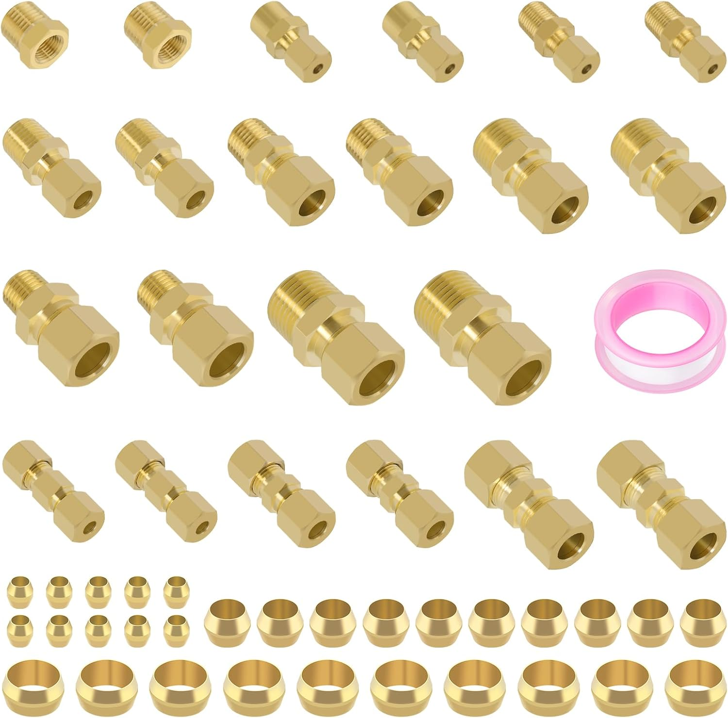 53 Pcs Brass Compression Fittings Assortment Kit, 1/8