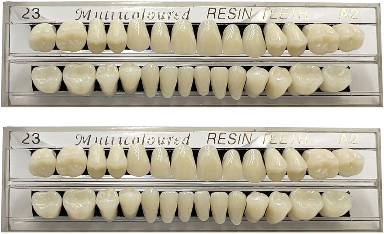 56 Pcs False Teeth Fake Teeth 2 Sets Synthetic Resin Dental Tooth, Upper Lower