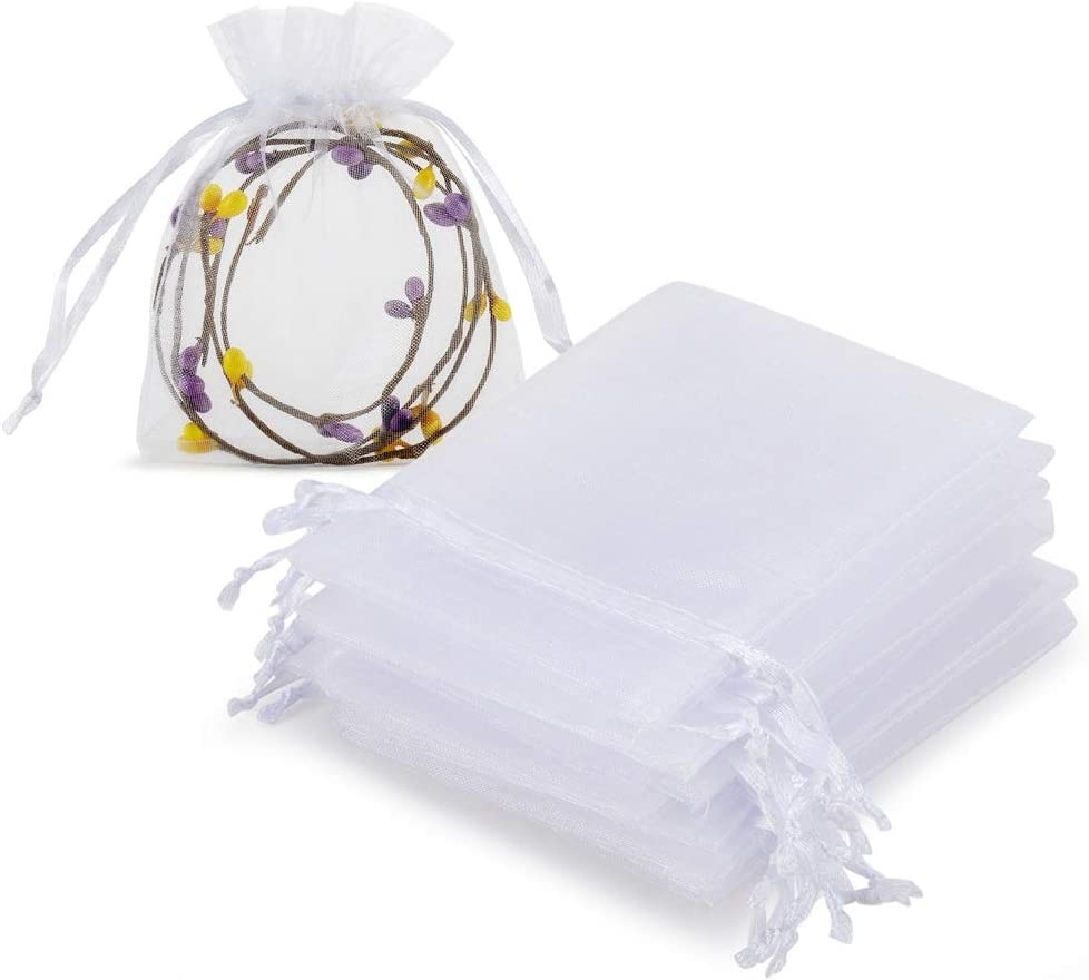 100pcs White Organza Jewelry Bags Drawstring 3 x 4 inch, Little Mesh Gift Pouches Mini Candy Bags for Small Presents Jewelry Earrings