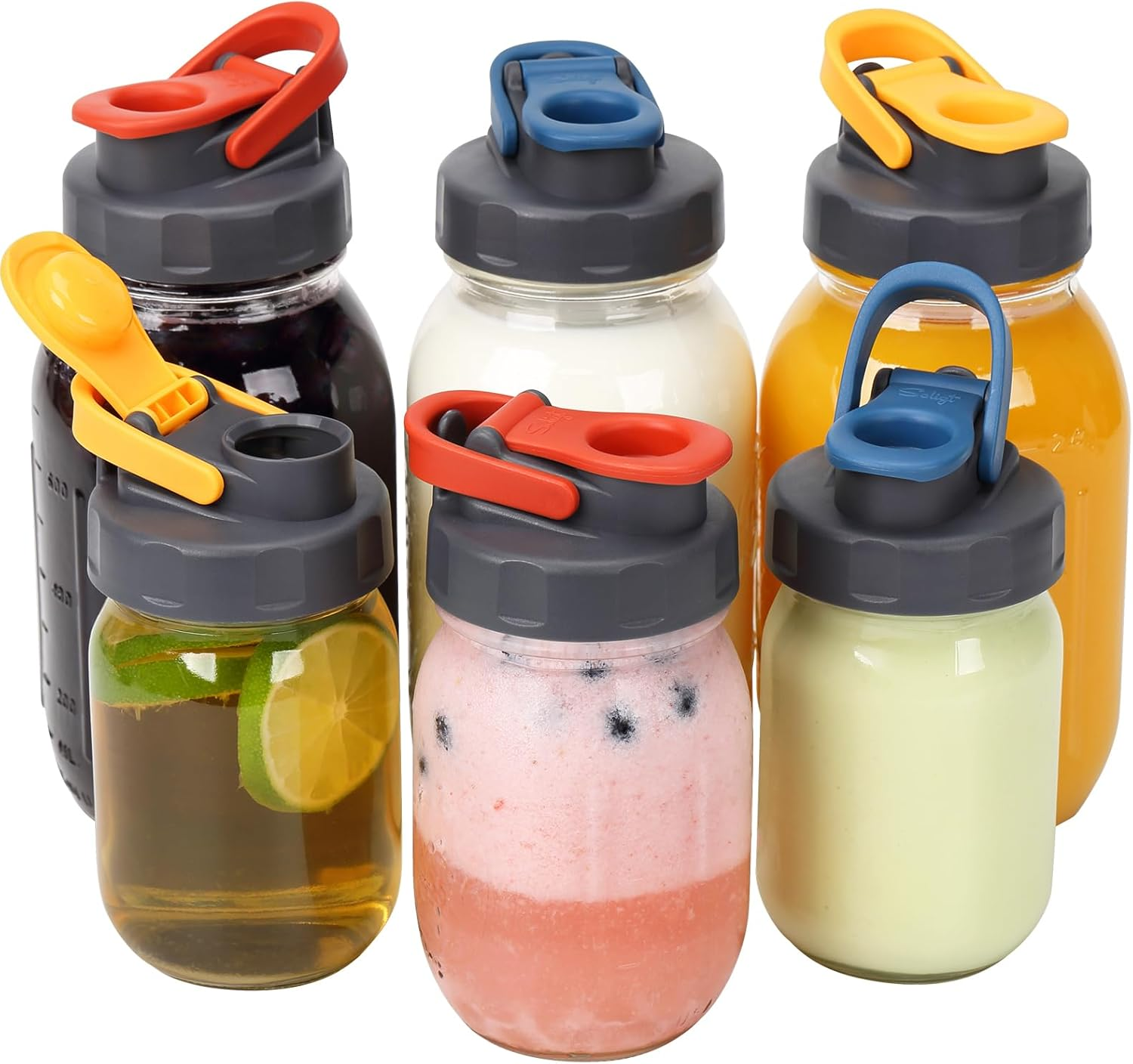 6 Pack Mason Jar Lids, Regular Mouth Pour Spout Flip Cap Lids for Ball Brand Mason Jars, Leak Proof Airtight for Drinking Salad Dressing & Food Storing (Jars Are Not Included)