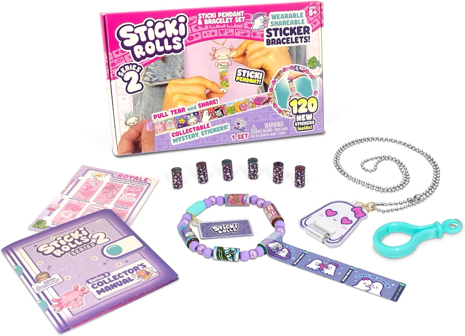 Sticki Rolls Pendant Pack | 120 Exclusive Wearable Shareable Stickers with Toy Pendant and Bracelet | Collect and Share | Ages 5 and up | Series 2 - Booboo