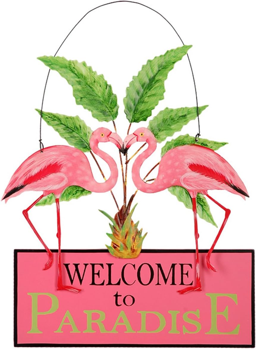 Kathy Hatch Pretty in Pink Flamingo Welcome to Paradise Sign, 14 by 10-Inch