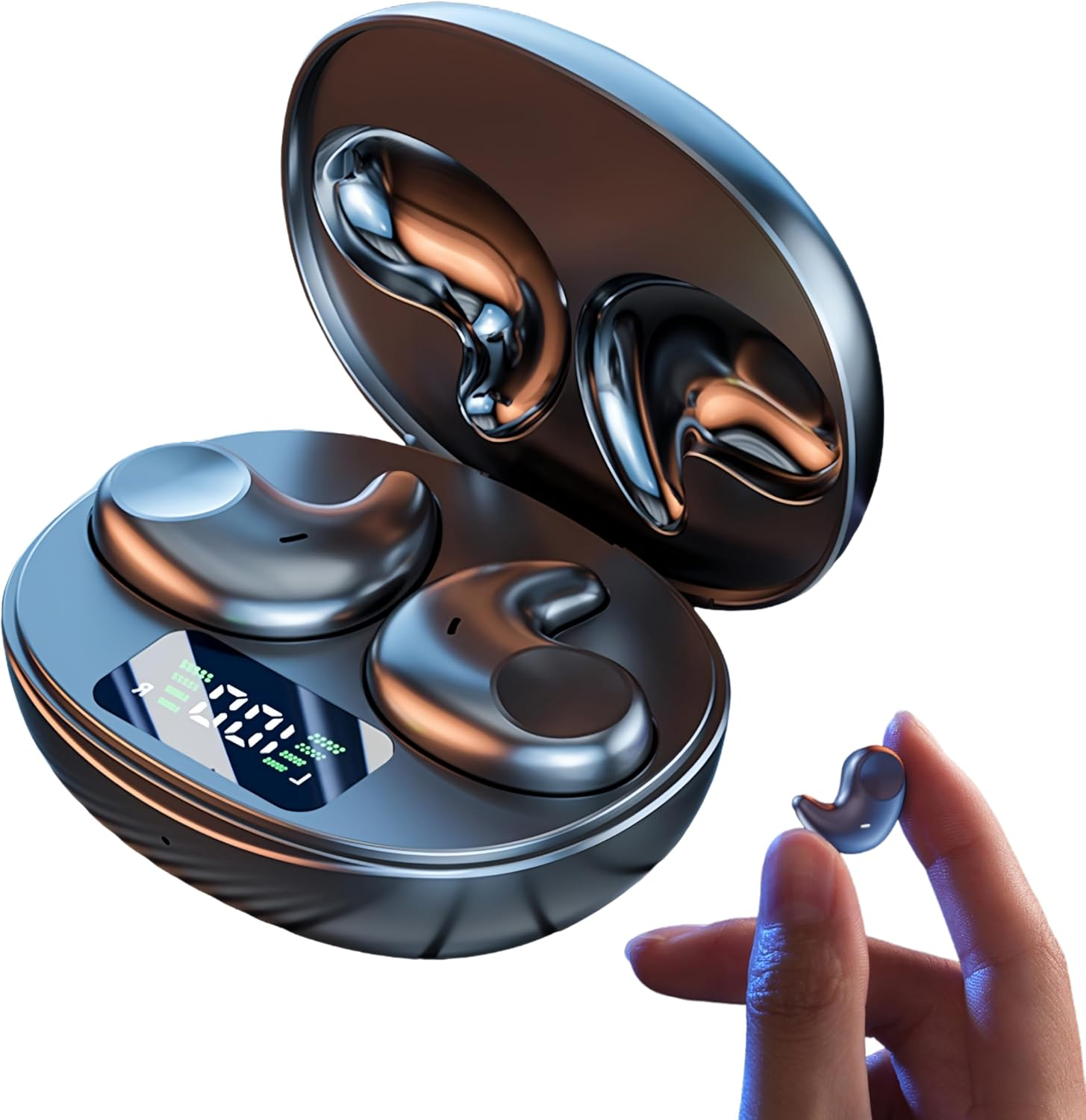 M52 Sleep Earbuds with Power Display, Mini Invisible Earbuds for Side Sleepers, Wireless Headphones Bluetooth 5.3, 58H Battery, Ultra-Thin Comfort, HD Mic, Vision Beam Sound,Black