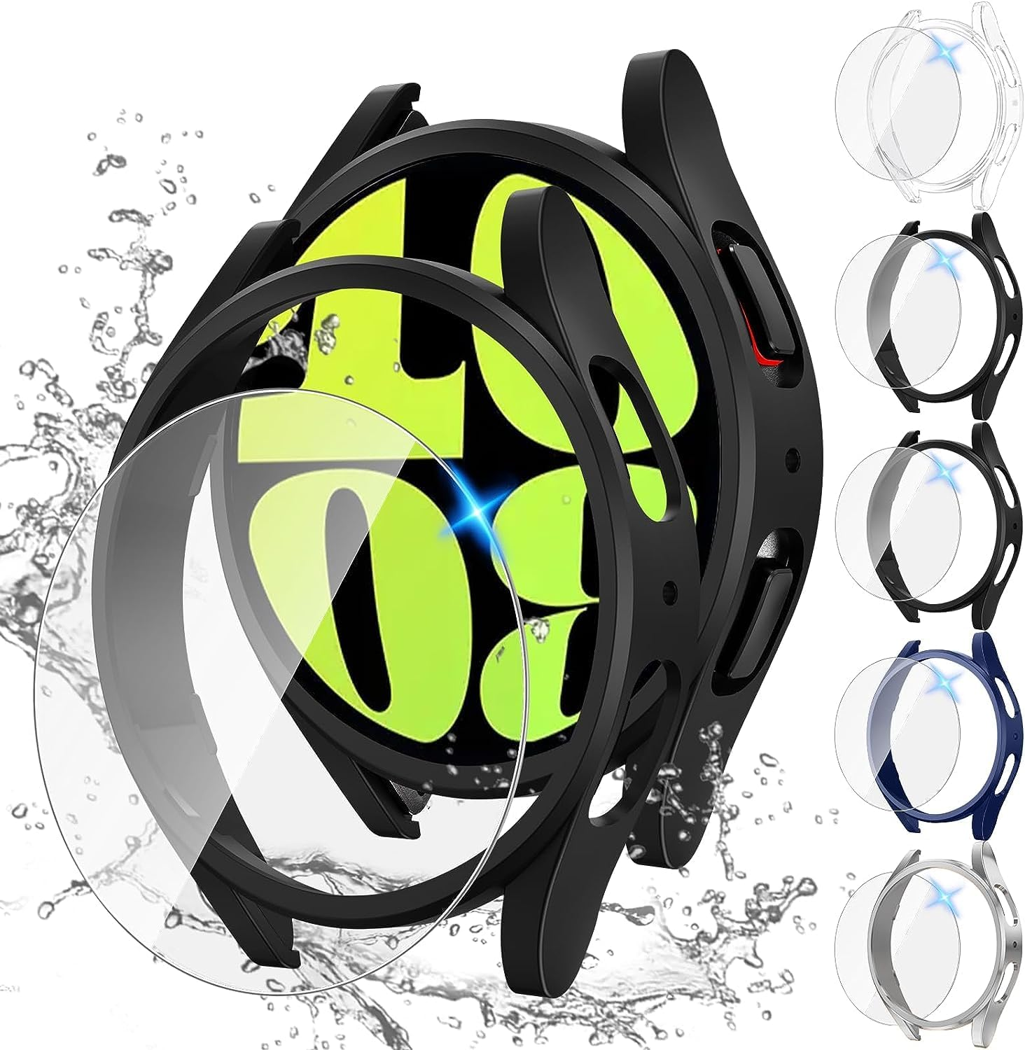 Tensea [5+5Pack] for Samsung Galaxy Watch 6 Screen Protector Case 44Mm Accessories, Hard PC Bumper & HD Anti-Fog Tempered Glass Protective Film, Face Cover Set, Galaxy Watch 6 Case for Women Men