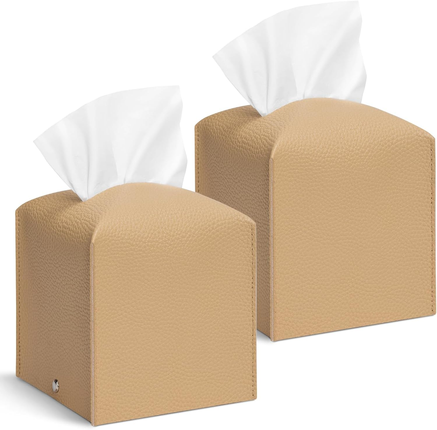 2 Pcs Square Cream Tissue Box Cover PU Leather Decorative Tissue Organizer Dispenser Holder for Bathroom, Desk, Home, Car, Office, 5.12