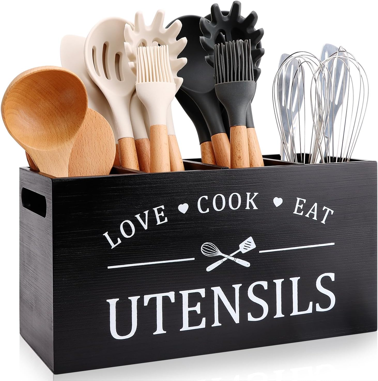 Black Farmhouse Utensil Holder For Kitchen Counter Extra Large Cooking Utensil 