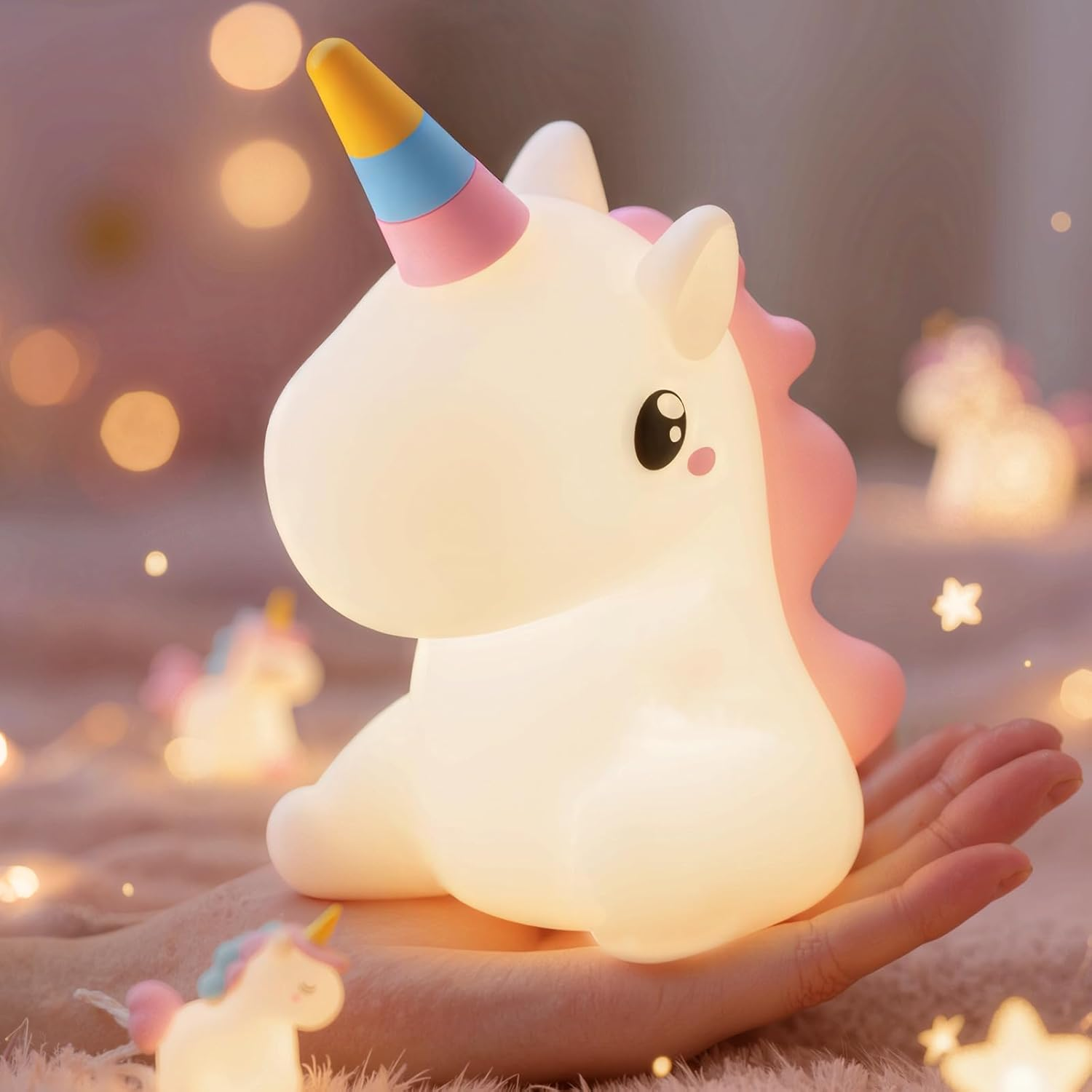 Night Light Cute Unicorn Kids Lamp Nightlight Bedroom, 7 Warm Colors Changeable, Soft Silicone Touch Baby Feeding Dim LED Night Light, USB Rechargeable Nursery Room Decor Birthday Gift