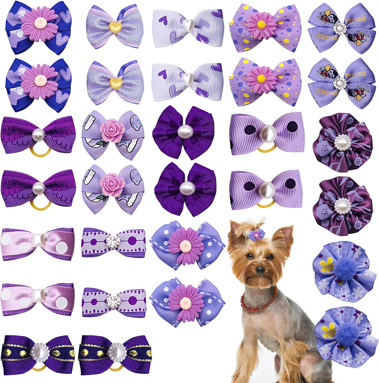 JpGdn 30PCS/15PAIRS Pink Dog Hair Bows with Rubber Bands Puppy Hair Bowknot T... - Picture 2 of 3