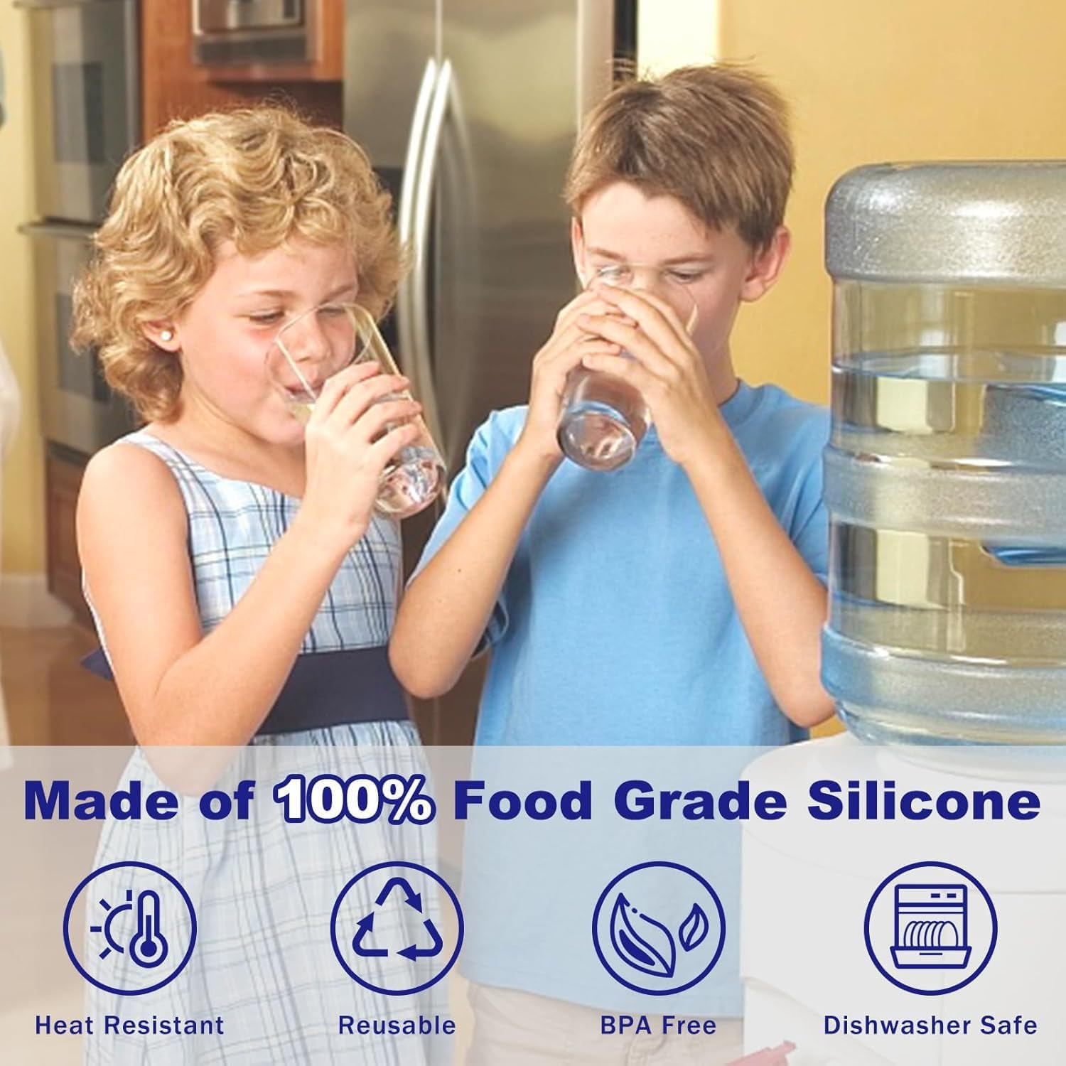 Songholee 4 Pack 3 & 5 Gallon Water Jug Cap, 55mm Reusable Food Grade Silicon... - Picture 7 of 13